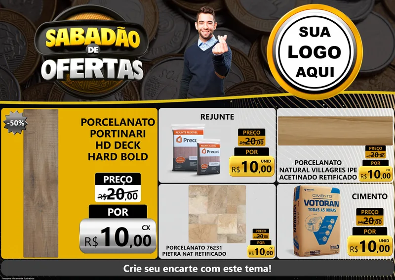 Modelo de Encarte para Encarte A4 Horizontal com o tema Sabadão de Ofertas para Pisos e revestimentos