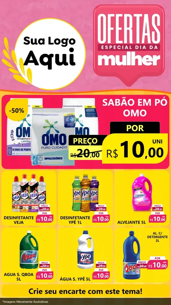 Modelo de Rede Social para Stories com o tema Ofertas - Especial Dia Das Mulheres para Produtos de Limpeza