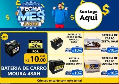 Modelo de Encarte para Encarte A4 Horizontal com o tema Operação Fecha Mês, Junho para Baterias Elétricas