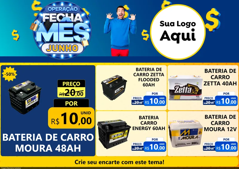 Modelo de Encarte para Encarte A4 Horizontal com o tema Operação Fecha Mês, Junho para Baterias Elétricas