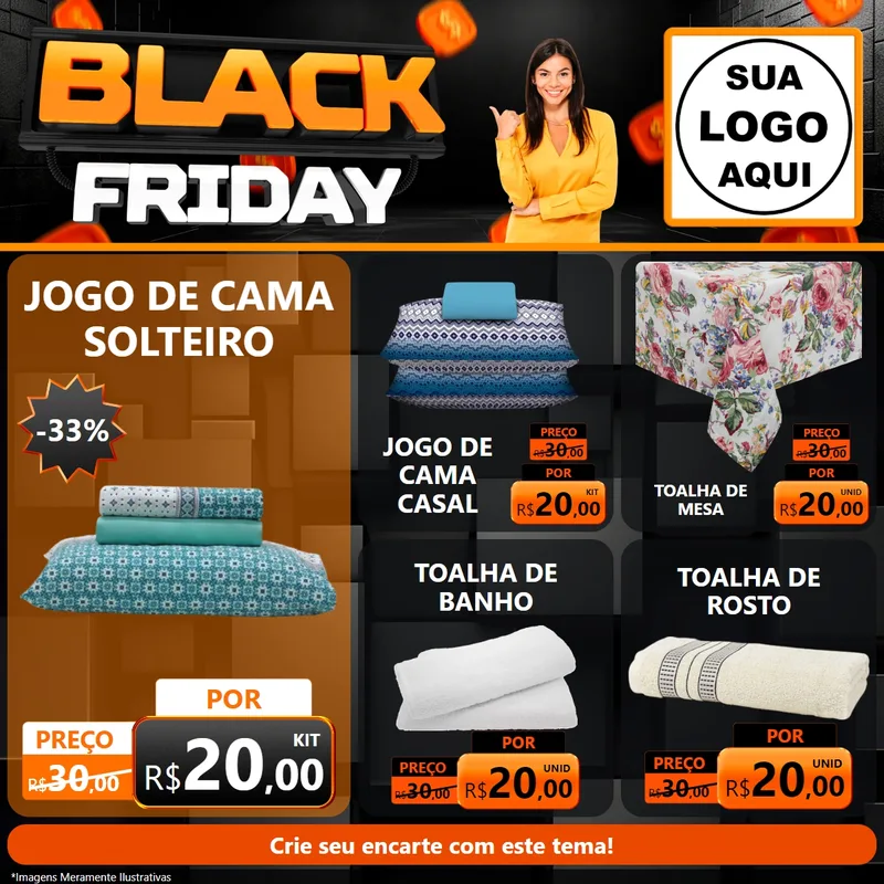 Modelo de Rede Social para Feed Facebook com o tema Black Friday para Cama, Mesa e Banho