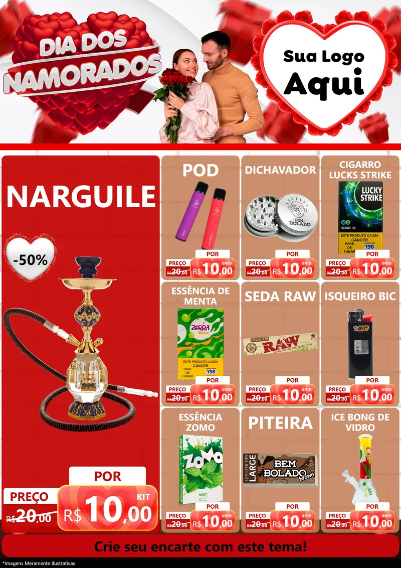 Modelo de Encarte para Encarte A4 Vertical com o tema Dia dos Namorados para Tabacaria
