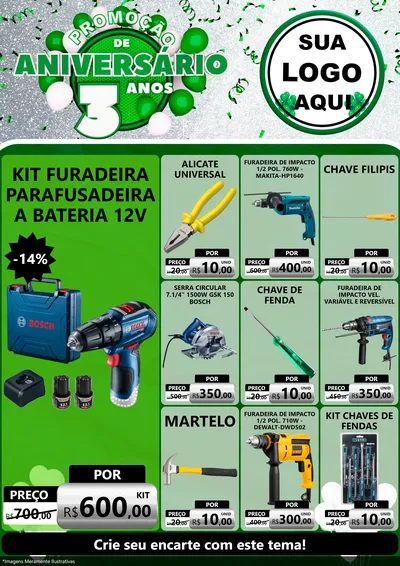 Modelo de Encarte para Encarte A4 Vertical com o tema Promoção de Aniversário - 3 Anos para Maquinas e Ferramentas