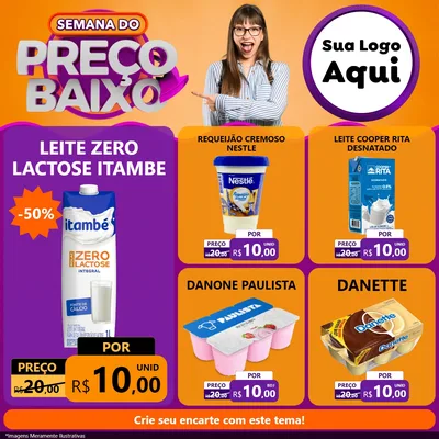 Modelo de Rede Social para Feed Facebook com o tema Semana do Preço Baixo para Frios e Laticínios
