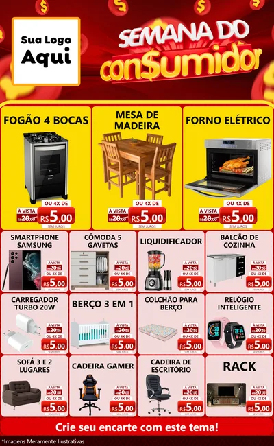 Modelo de Encarte para Encarte Grande com o tema Semana do Consumidor para Móveis e Eletro