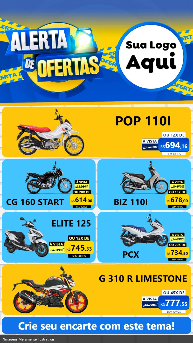 Modelo de TV para TV Vertical com o tema Alerta de Ofertas para Concessionaria de Motos