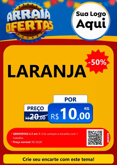 Modelo de Cartaz para Cartaz A4 Vertical com o tema Arraiá de Ofertas - Junina para Hortifrúti