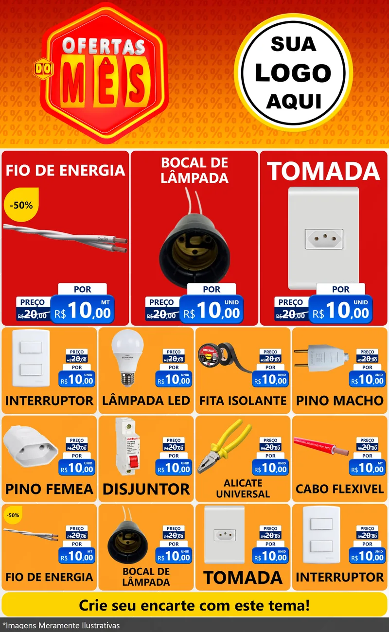 Modelo de Encarte para Encarte Grande com o tema Ofertas do Mês para Materiais Elétricos