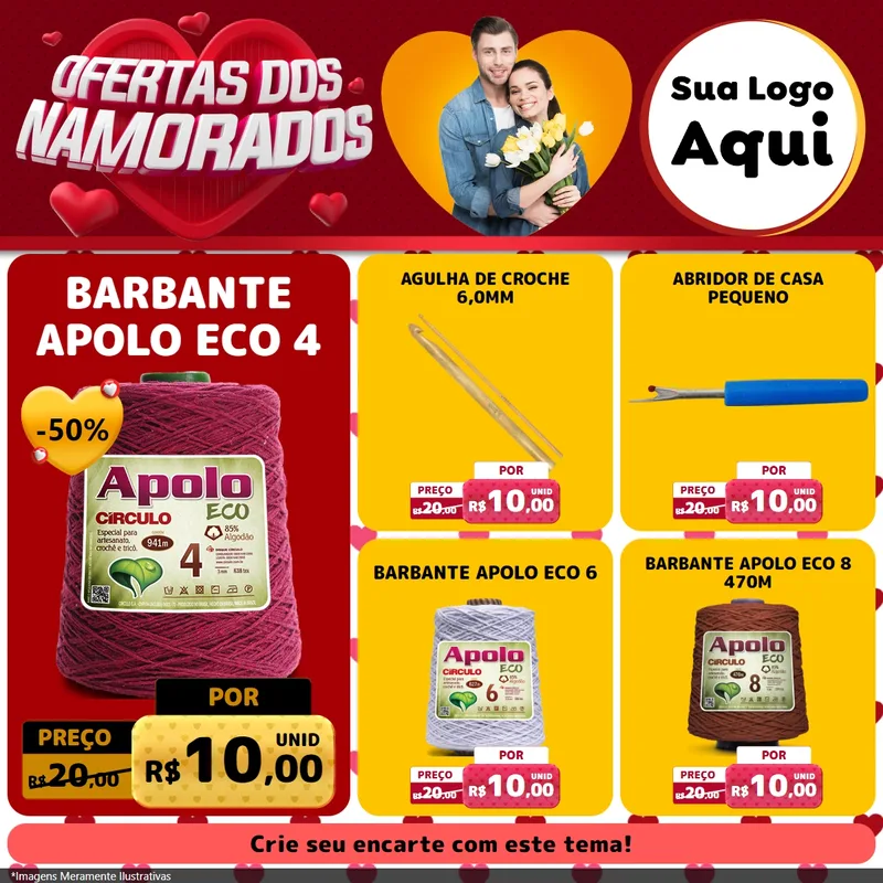 Modelo de Rede Social para Feed Facebook com o tema Ofertas Dos Namorados para Armarinho e Aviamentos