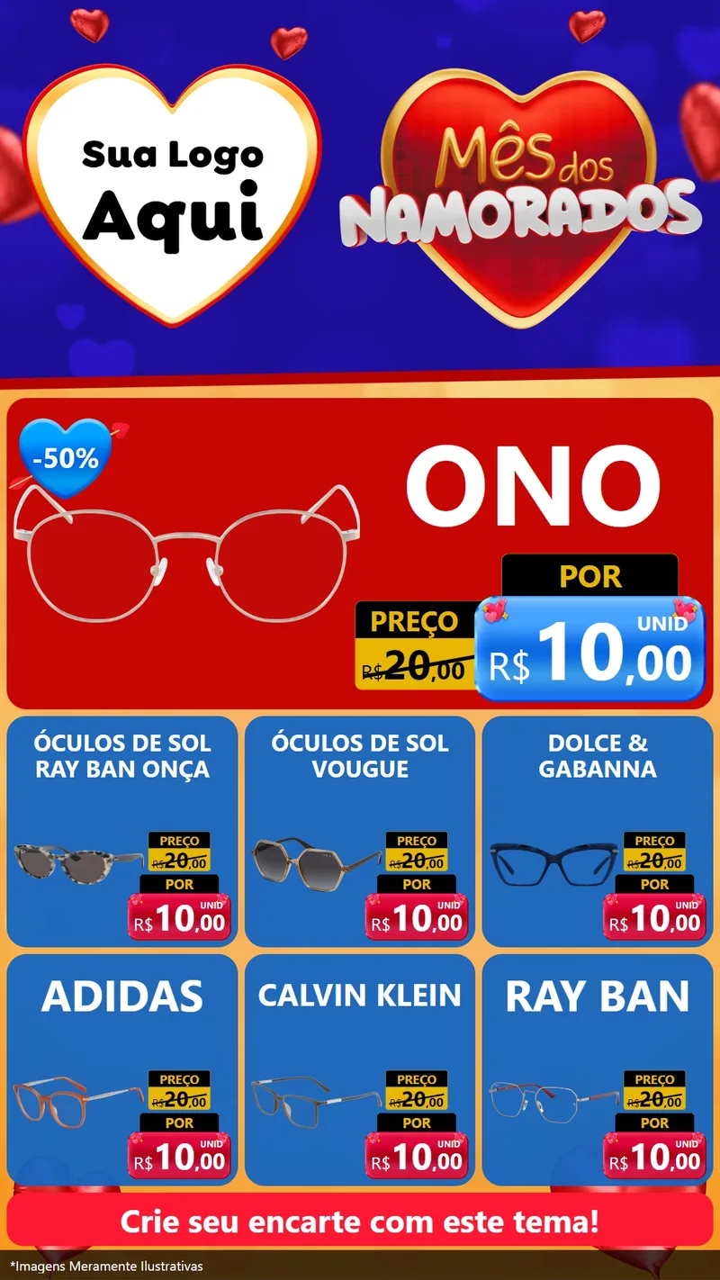 Modelo de Rede Social para Stories com o tema Mês dos Namorados para Óticas
