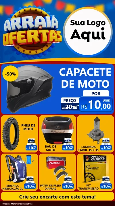 Modelo de Rede Social para Stories com o tema Arraiá de Ofertas - Junina para Moto peças