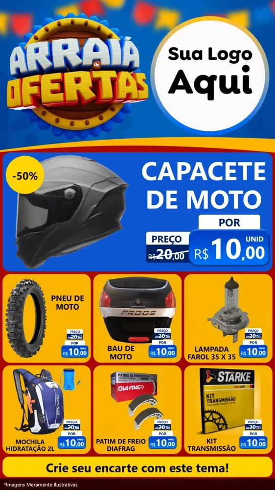Modelo de Rede Social para Stories com o tema Arraiá de Ofertas - Junina para Moto peças
