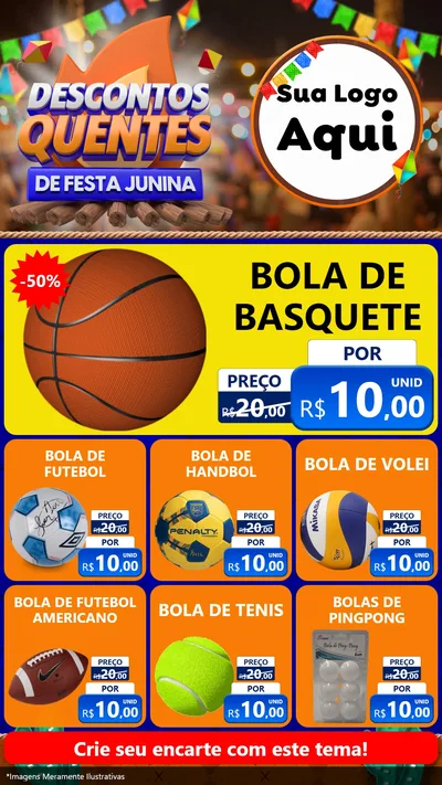 Modelo de Rede Social para Stories com o tema Descontos Quentes de Festa Junina para Artigos Esportivos