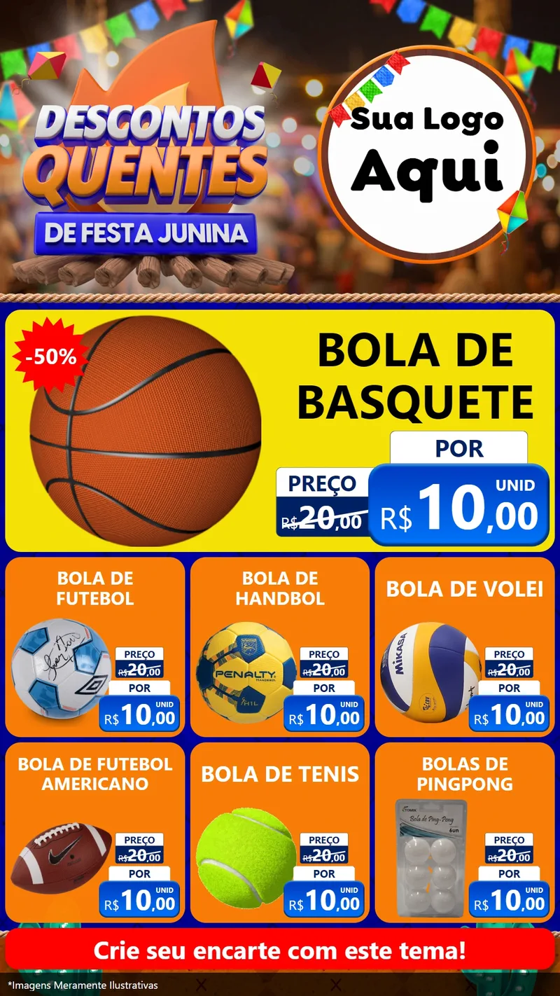 Modelo de Rede Social para Stories com o tema Descontos Quentes de Festa Junina para Artigos Esportivos