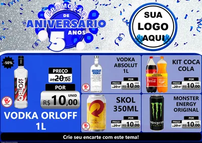 Modelo de Encarte para Encarte A4 Horizontal com o tema Promoção de Aniversário - 5 Anos para Distribuidora de bebidas