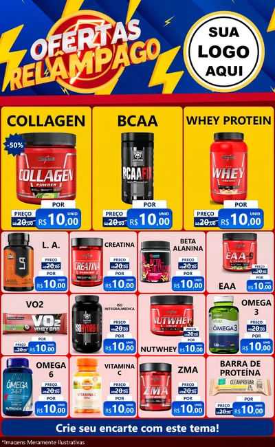 Modelo de Encarte para Encarte Grande com o tema Ofertas Relâmpago para Suplementos alimentares