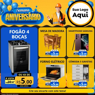 Modelo de Rede Social para Feed Facebook com o tema Semana de Aniversário para Móveis e Eletro