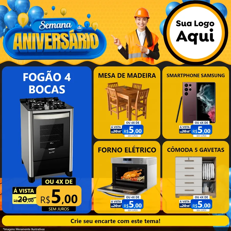 Modelo de Rede Social para Feed Facebook com o tema Semana de Aniversário para Móveis e Eletro