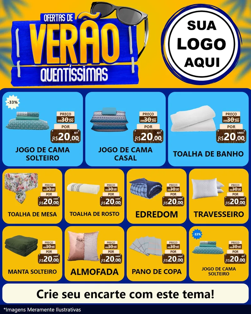 Modelo de Rede Social para Feed Instagram com o tema Ofertas de Verão Quentíssimas para Cama, Mesa e Banho
