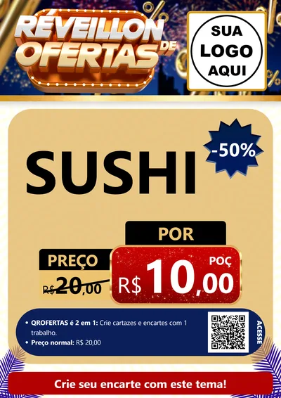 Modelo de Cartaz para Cartaz A4 Vertical com o tema Réveillon de Ofertas para Comida japonesa