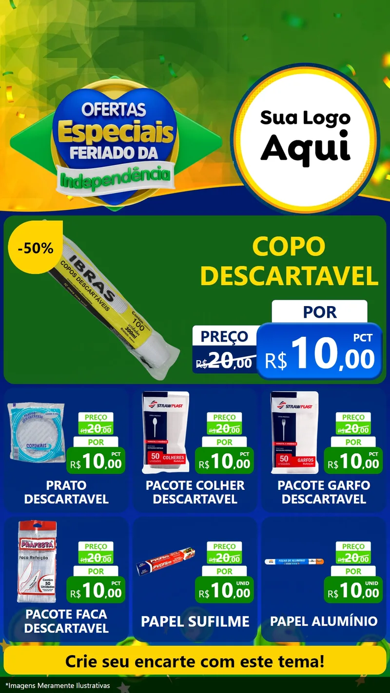 Modelo de Rede Social para Stories com o tema Ofertas Especiais Feriado da Independência para Embalagens