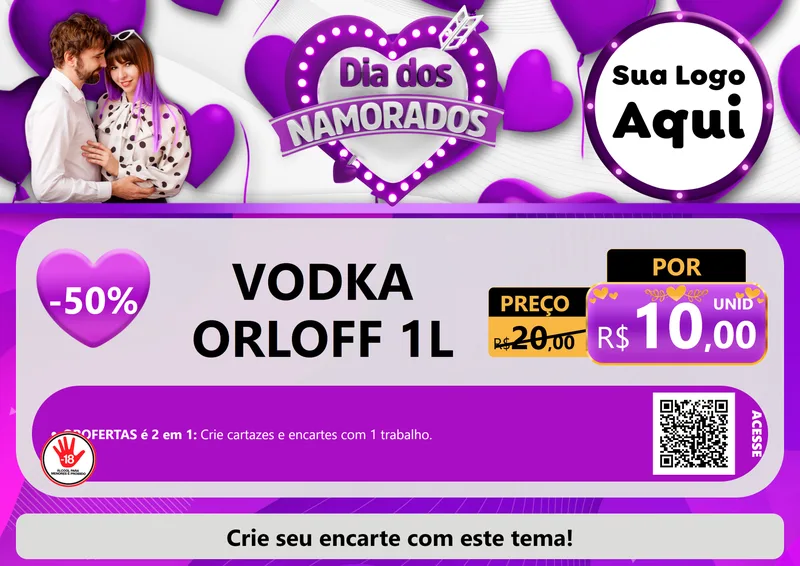 Modelo de Cartaz para Cartaz A4 Horizontal com o tema Dia dos Namorados para Distribuidora de bebidas