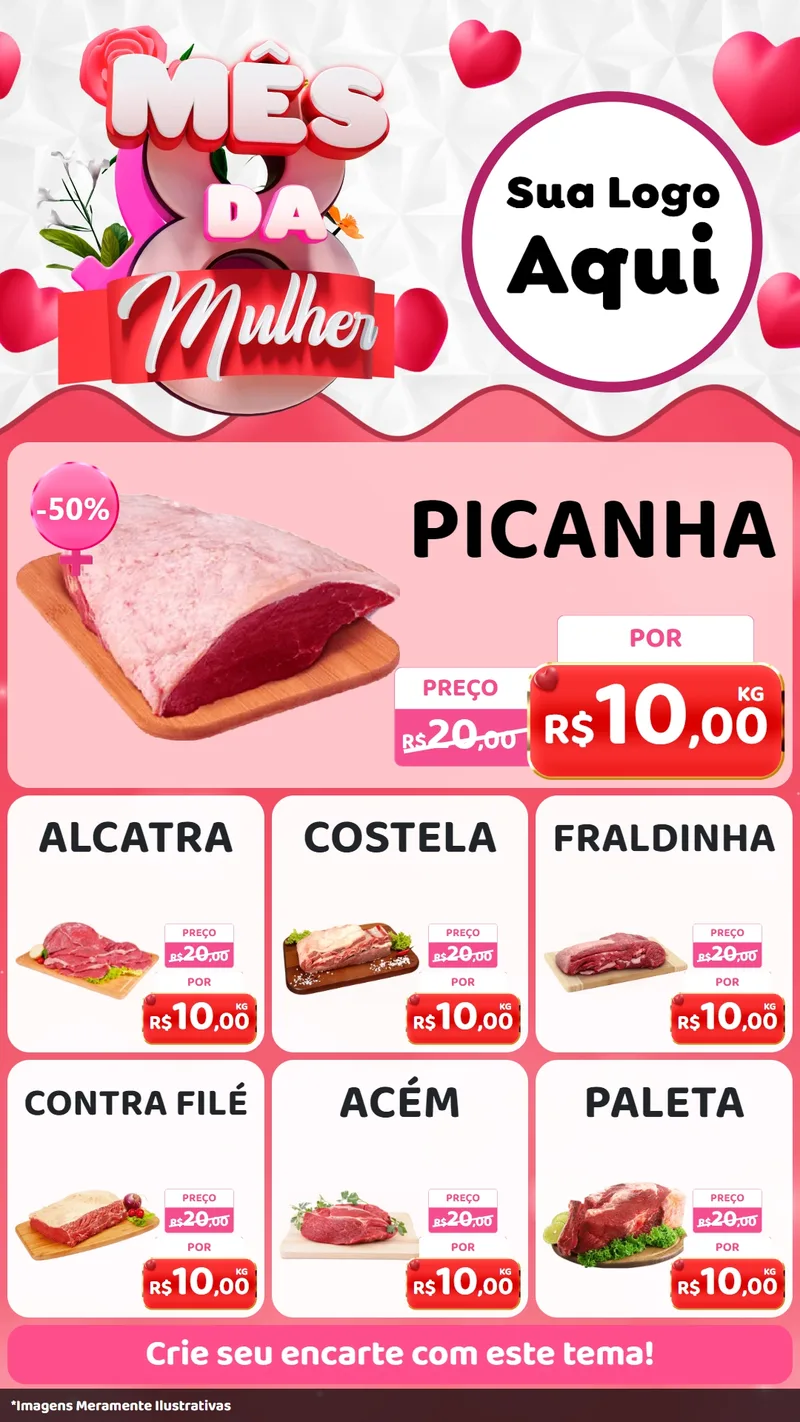 Modelo de Rede Social para Stories com o tema Mês da Mulher para Açougue