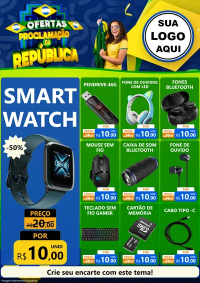 Modelo de Encarte para Encarte A4 Vertical com o tema Ofertas Proclamação da República para Informática