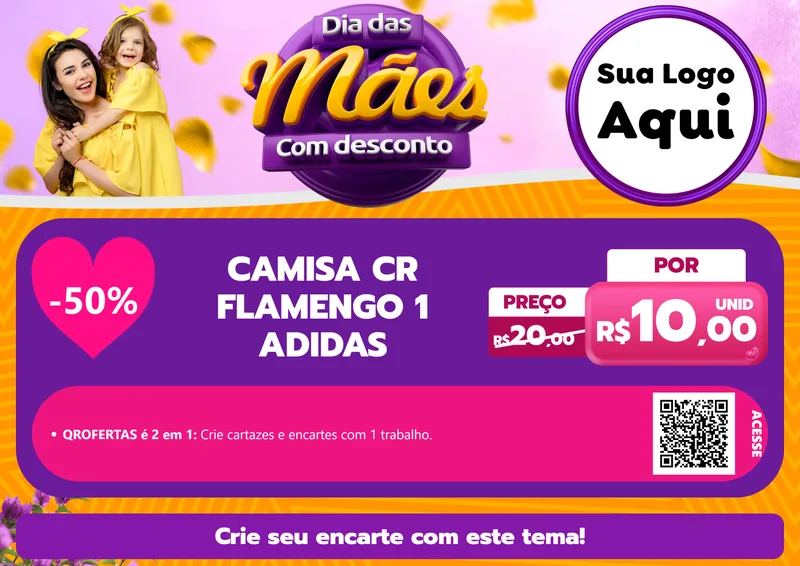 Modelo de Cartaz para Cartaz A4 Horizontal com o tema Dia das Mães com Desconto para Roupas e acessórios