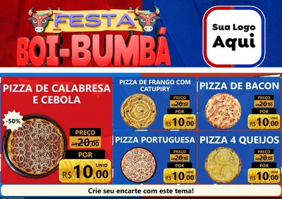 Modelo de Encarte para Encarte A4 Horizontal com o tema Festa Boi Bumbá para Pizzaria