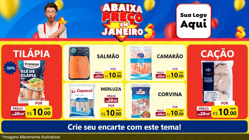 Modelo de TV para TV Horizontal com o tema Abaixa Preço em Janeiro para Peixaria