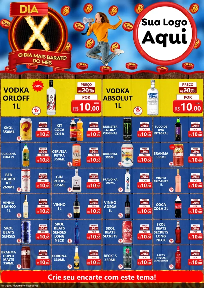 Modelo de Encarte para Encarte A4 Vertical com o tema Dia X - O Dia Mais Barato Do Mês para Distribuidora de bebidas