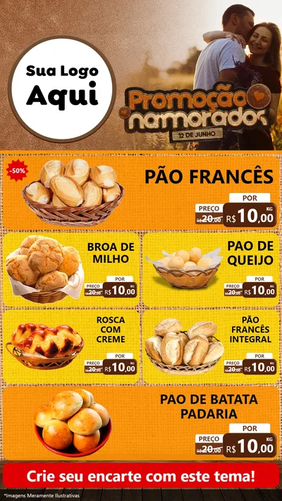 Modelo de TV para TV Vertical com o tema Promoção Namorados para Padaria