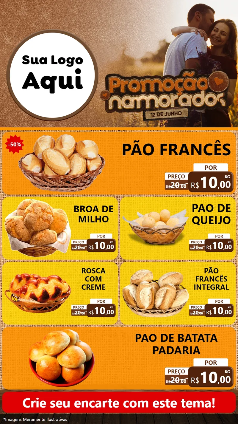 Modelo de TV para TV Vertical com o tema Promoção Namorados para Padaria