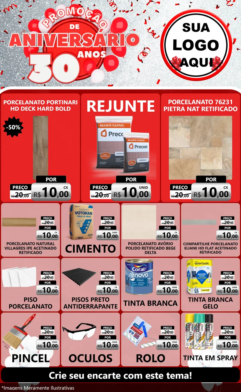 Modelo de Encarte para Encarte Grande com o tema Promoção de Aniversário - 30 Anos para Pisos e revestimentos