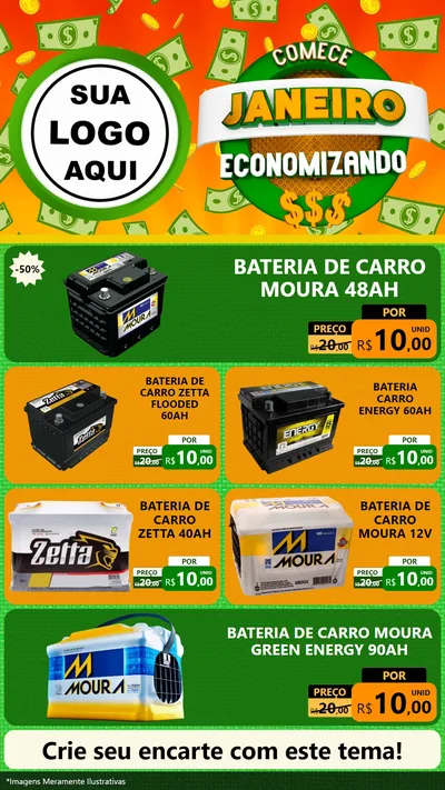 Modelo de TV para TV Vertical com o tema Comece Janeiro Economizando para Baterias Elétricas