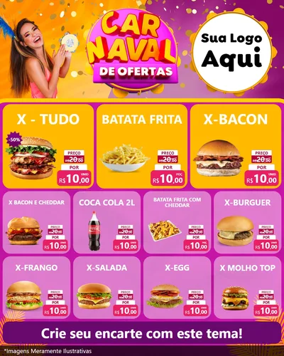 Modelo de Rede Social para Feed Instagram com o tema Carnaval de Ofertas para Hamburgueria