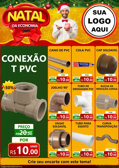 Modelo de Encarte para Encarte A4 Vertical com o tema Natal da Economia para Tubos e conexões