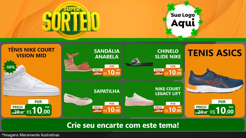 Modelo de TV para TV Horizontal com o tema Super Sorteio para Calçados