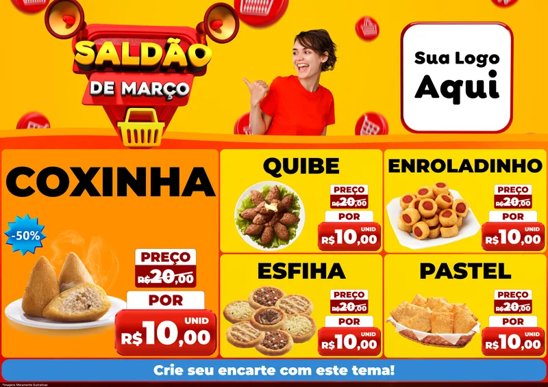 Modelo de Encarte para Encarte A4 Horizontal com o tema Saldão de Março para Salgadaria