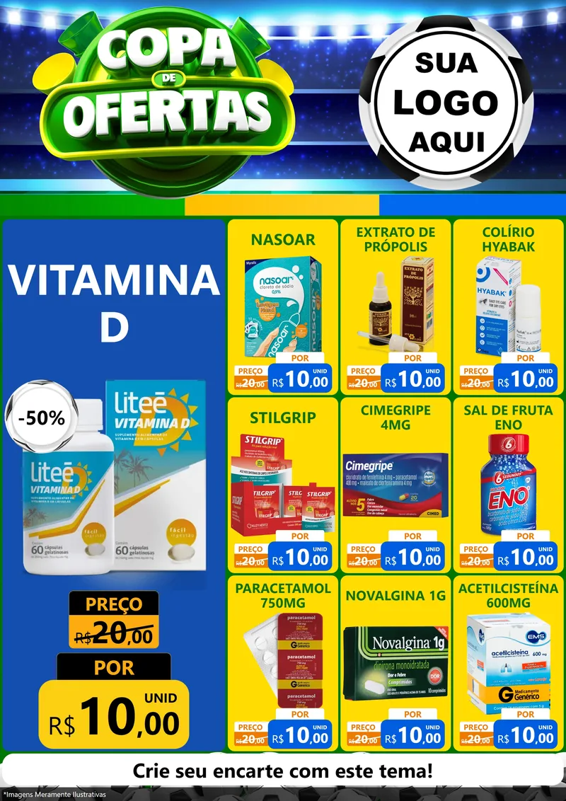 Modelo de Encarte para Encarte A4 Vertical com o tema Copa de Ofertas para Farmácia