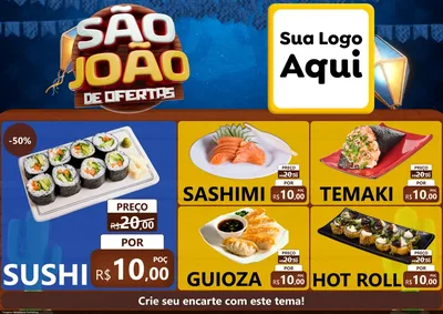 Modelo de Encarte para Encarte A4 Horizontal com o tema São João Ofertas Imbatíveis! - Junina para Comida japonesa