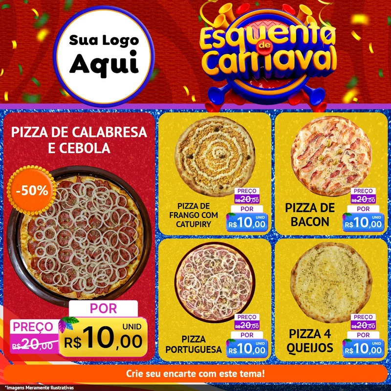 Modelo de Rede Social para Feed Facebook com o tema Esquenta de Carnaval para Pizzaria