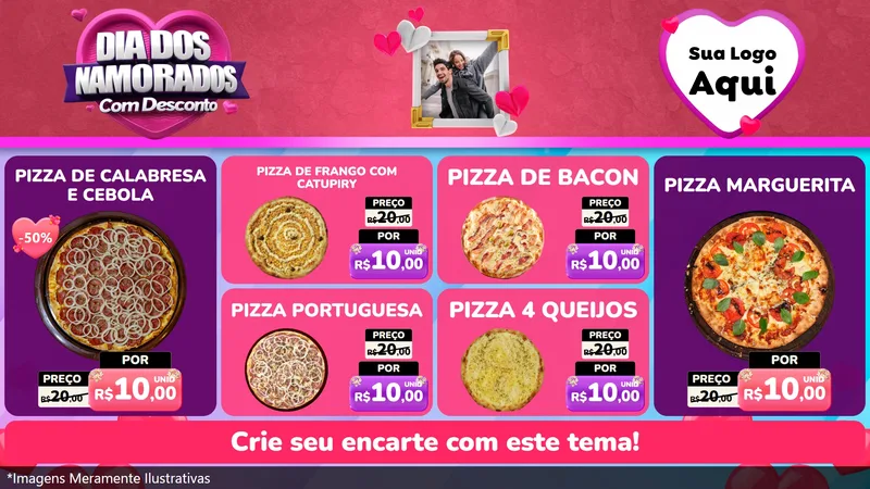 Modelo de TV para TV Horizontal com o tema Dia Dos Namorados Com Desconto para Pizzaria