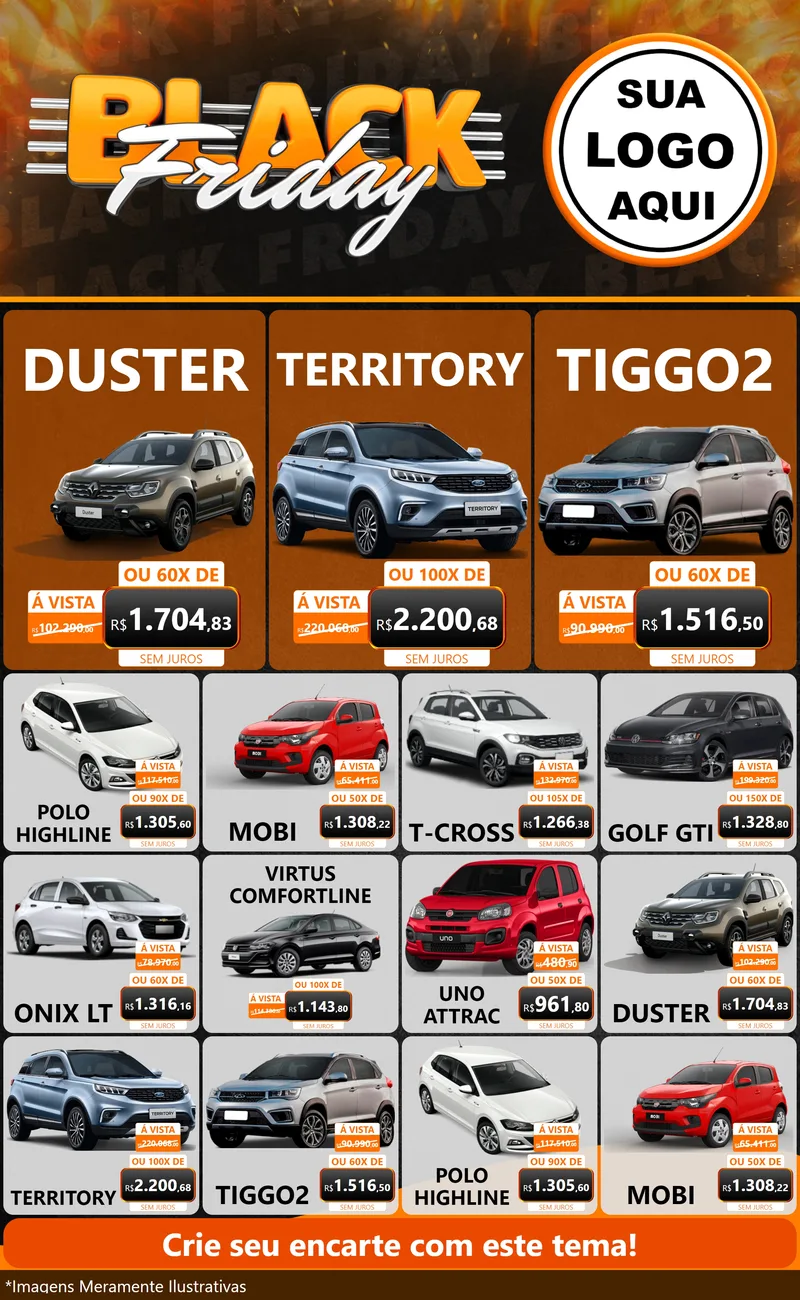 Modelo de Encarte para Encarte Grande com o tema Black Friday para Concessionaria de Carros