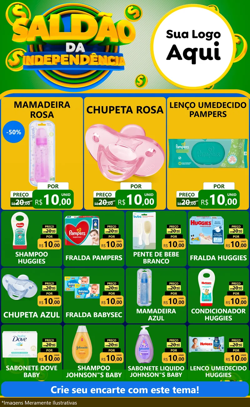 Modelo de Encarte para Encarte Grande com o tema Saldão da Indepêndencia para Bebês