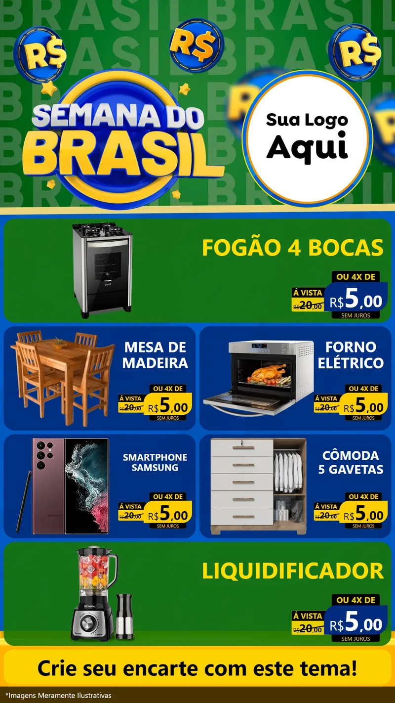 Modelo de TV para TV Vertical com o tema Semana Do Brasil para Móveis e Eletro