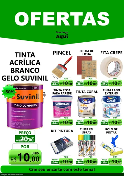 Modelo de Encarte para Encarte A4 Vertical com o tema Ofertas Verde Cartaz para Tintas e Ferramentas
