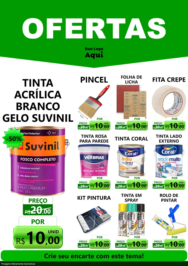 Modelo de Encarte para Encarte A4 Vertical com o tema Ofertas Verde Cartaz para Tintas e Ferramentas