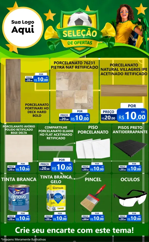 Modelo de Encarte para Encarte Grande com o tema Seleção de Ofertas - Copa para Pisos e revestimentos